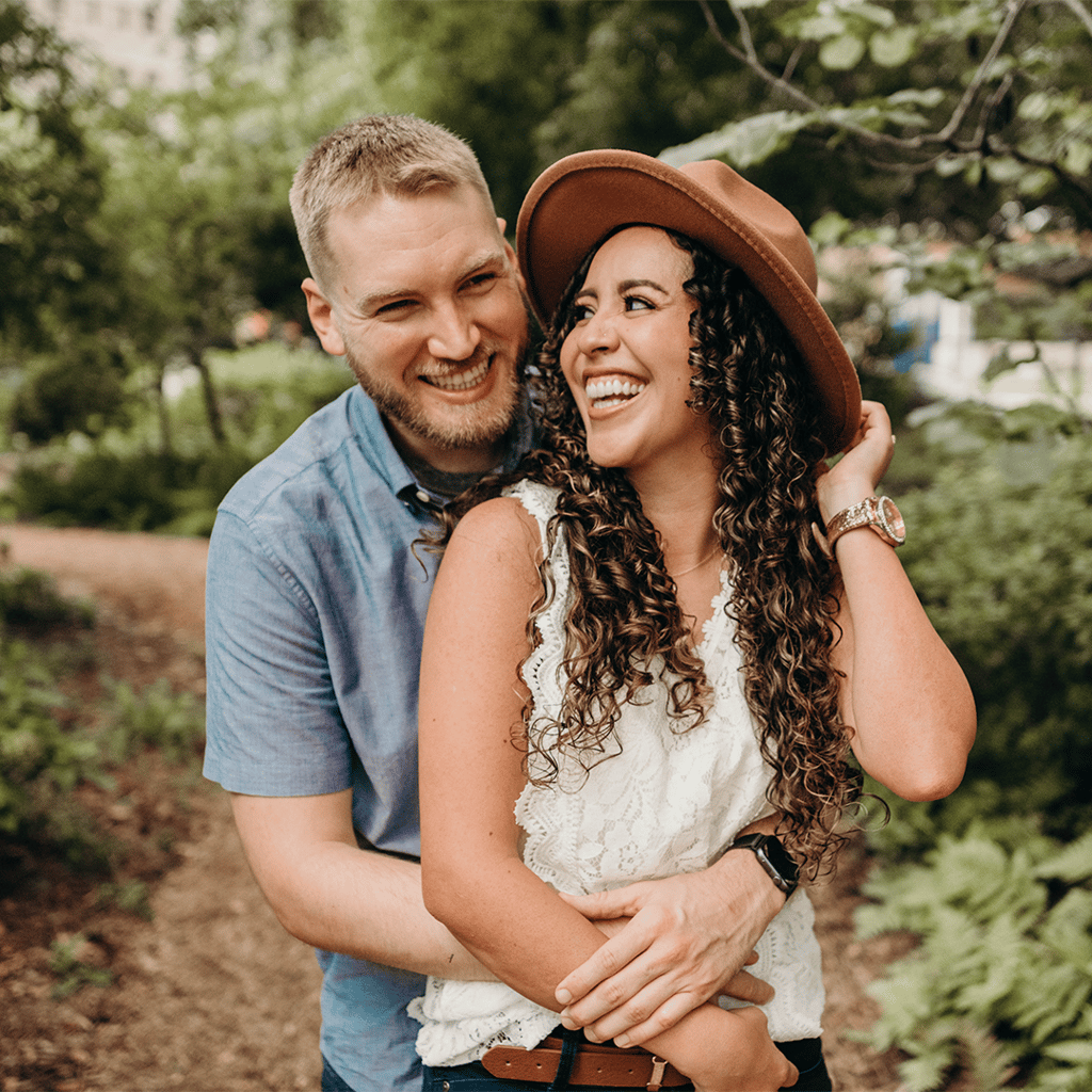 A couple laughing together
