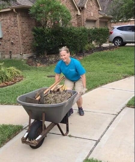 female client working in her front yard