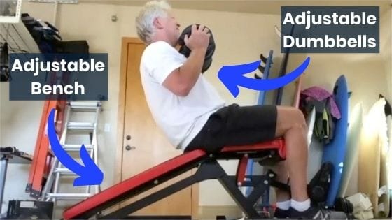 Adjustable Dumbbells and bench