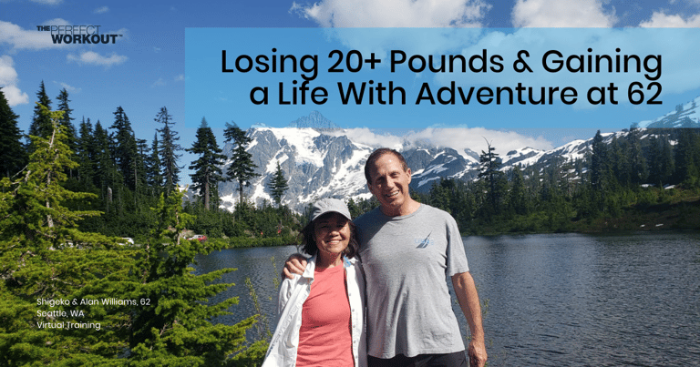 wife and husband posing for a picture in front of beautiful mountain scenery