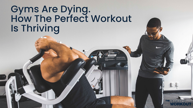 Image of trainer coaching member with a the title Gyms Are Dying.