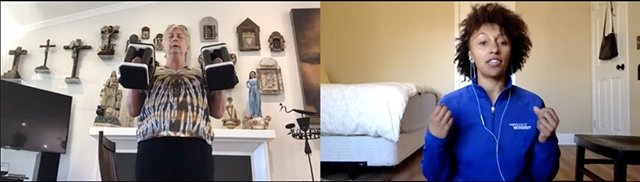 female client doing virtual training with a female trainer