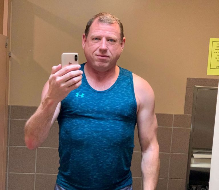 MAle client results from slow motion weight training