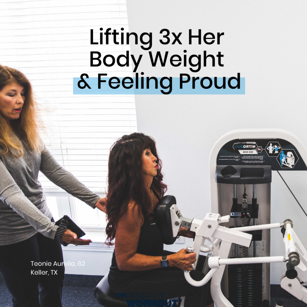 Female lifting 3x her weight on strength training machine