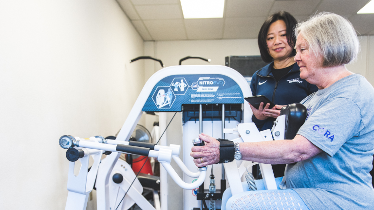 A member of The Perfect Workout performs the Compound Row exercise