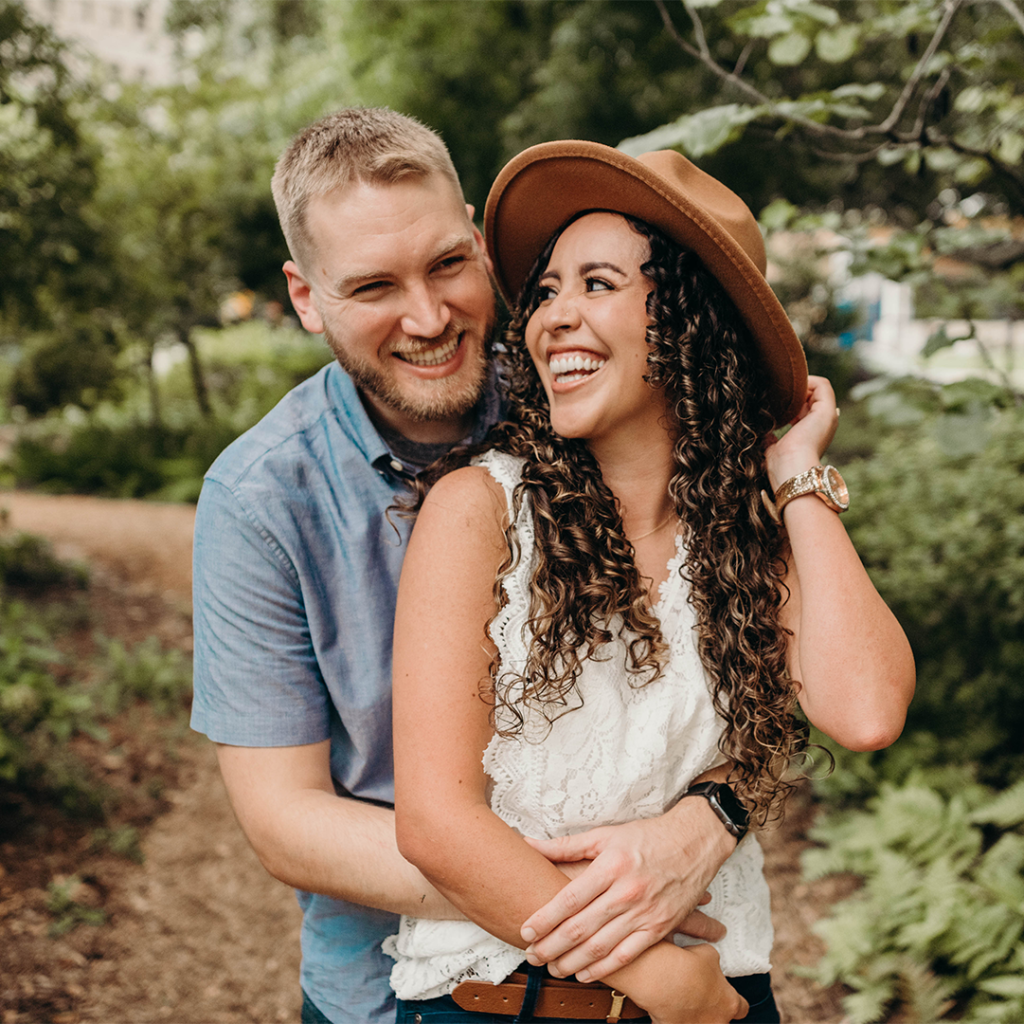 A couple laughing together