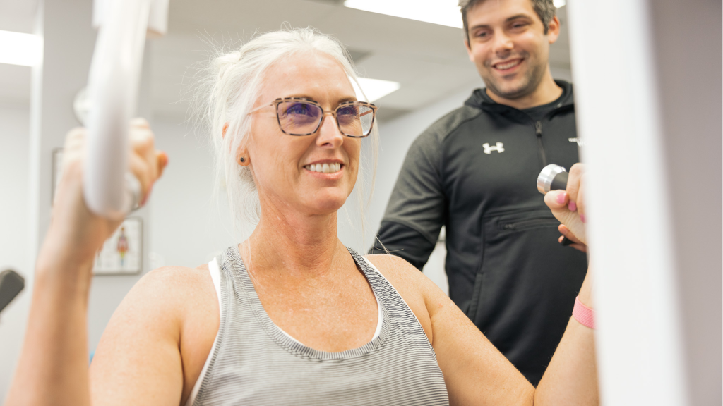 A woman improving her biomarkers by strength training
